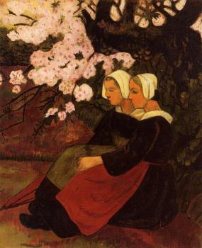 Paul Serusier : Two Breton Women under a Flowering Apple Tree